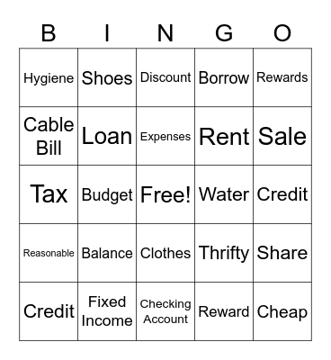 Budgeting Bingo Card