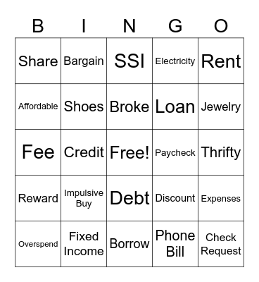 Budgeting Bingo Card