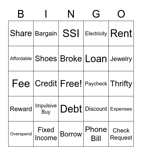 Budgeting Bingo Card