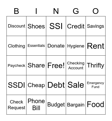 Budgeting Bingo Card