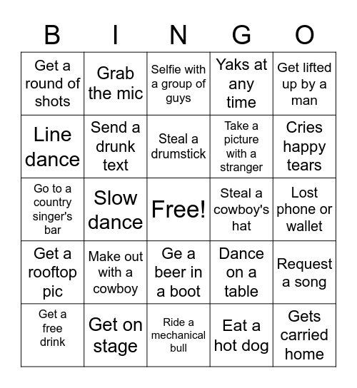 Nashville Bingo Card