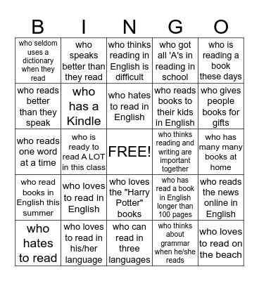 Find Someone Who.......    (write  his/her name) Bingo Card