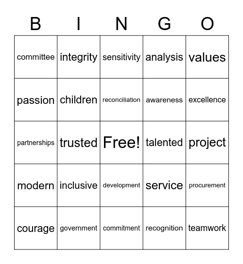 FCSD Public Service Week Bingo Card