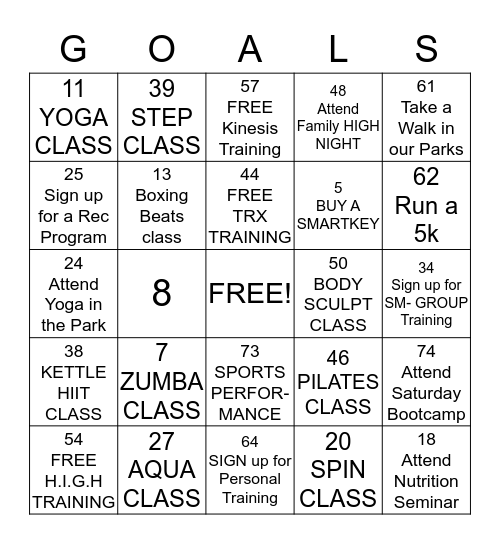 FITEMBER CHALLENGE-FITNESS CLASS'S Bingo Card