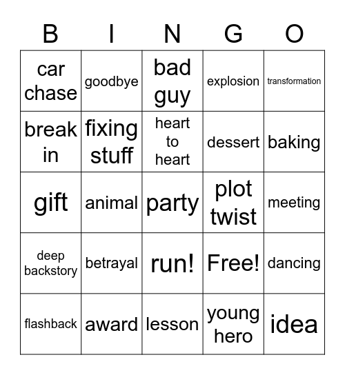 Movie Night Bingo Card
