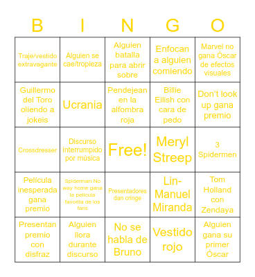 Oscars 2022 Bingo Card