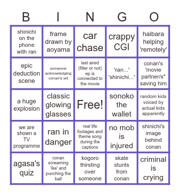 detective conan movie bingo Card