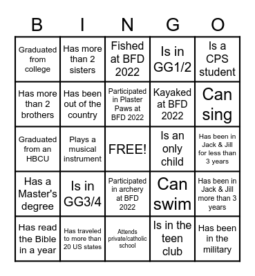 Family Reunion Icebreaker Bingo Card