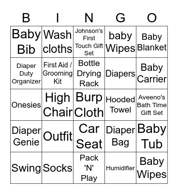 BABY SHOWER GIFTS Bingo Card