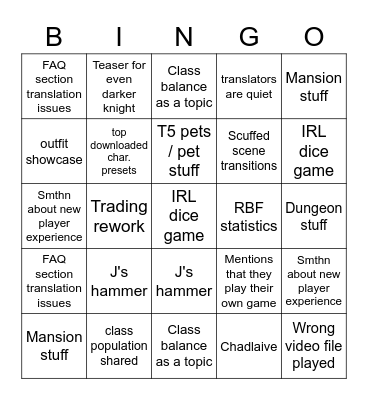 Untitled Bingo Card