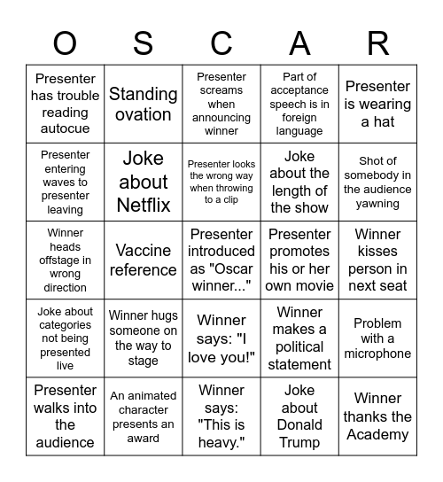 Oscar Bingo Card
