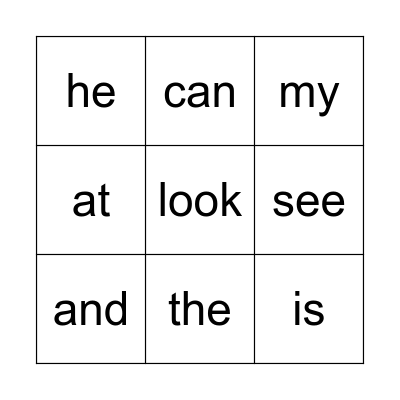 Tyler's Sight Words Bingo Card