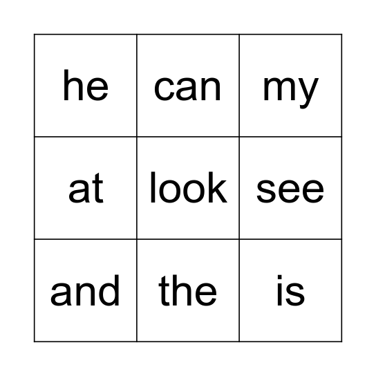 Tyler's Sight Words Bingo Card