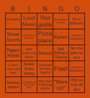 Times Square Bingo Card
