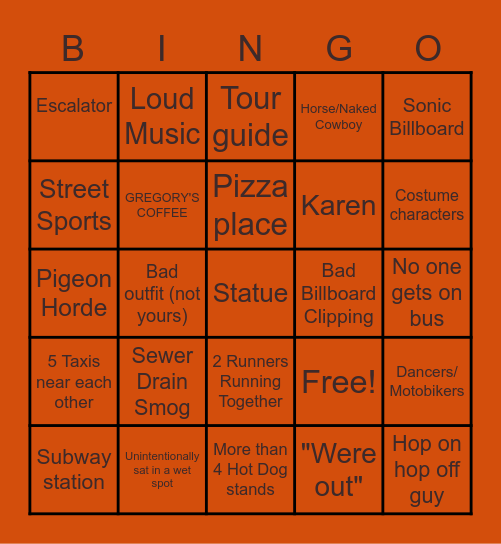 Times Square Bingo Card