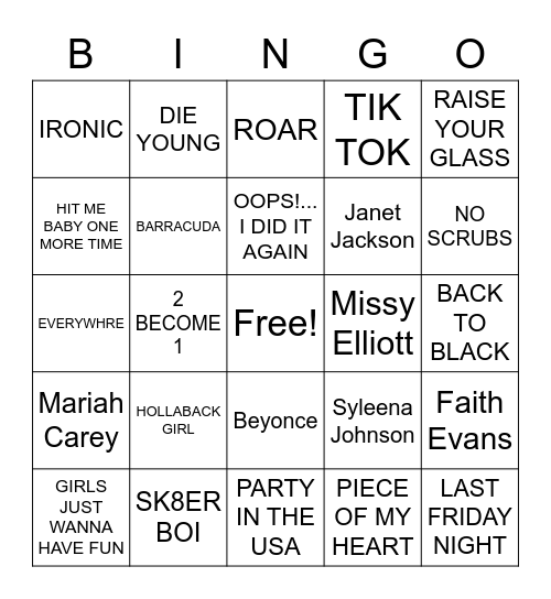 FEMALE SINGERS Bingo Card