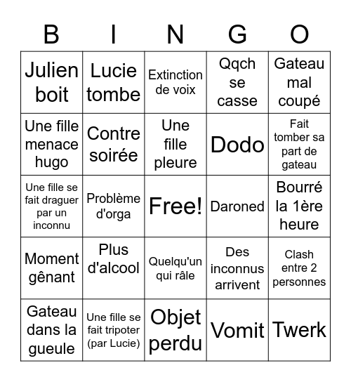 Bingo soirée anniversaire Bingo Card