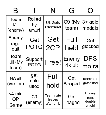 Overwatch 2022 Bingo Card