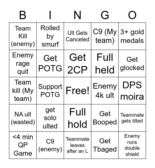 Overwatch 2022 Bingo Card