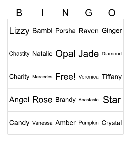 Stripper bingo Card