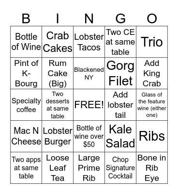 CHOP BINGO  Bingo Card