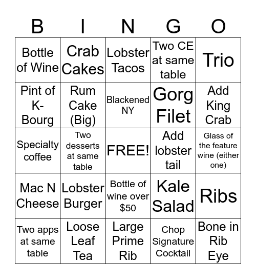 CHOP BINGO  Bingo Card