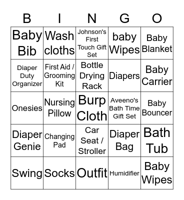 BABY SHOWER GIFTS Bingo Card