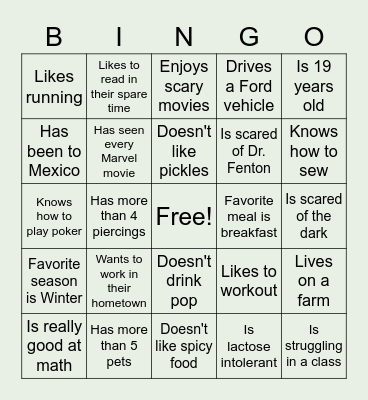 Ice Breaker Bingo Card