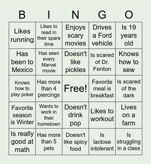 Ice Breaker Bingo Card