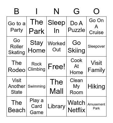 Spring Break Bingo Card