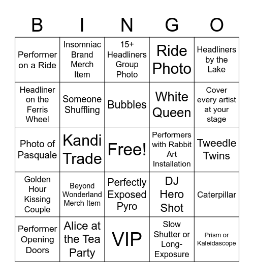 BEYOND WONDERLAND Bingo Card