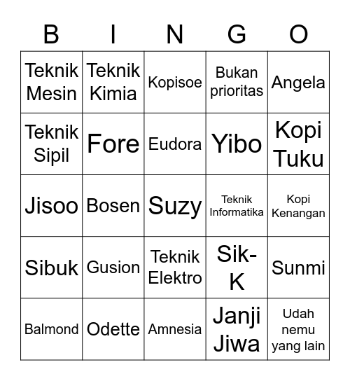 Jisoo’s Bingo Card