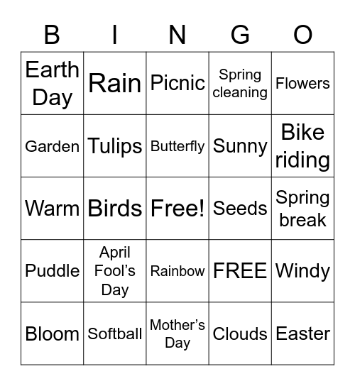 Spring is Here Bingo Card
