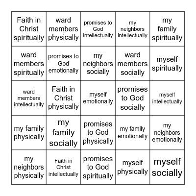 I can strengthen _______ by: Bingo Card