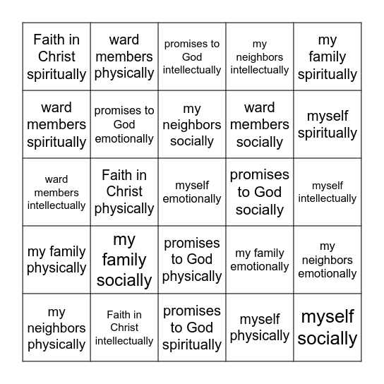 I can strengthen _______ by: Bingo Card