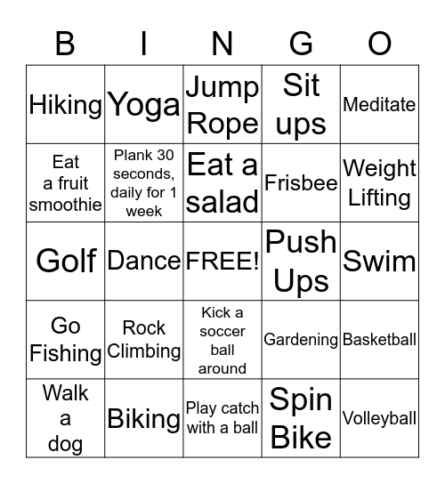 ENERGYLOGIC FITNESS Bingo Card