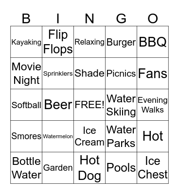 Summer Time Bingo Card