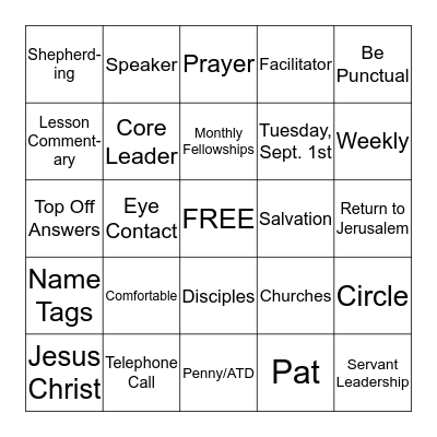 CBS Training Bingo Card