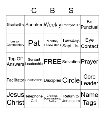 CBS Training Bingo Card