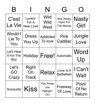 Tavern 80's Bingo Card