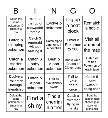 Pokemon Legends Arceus Bingo Card