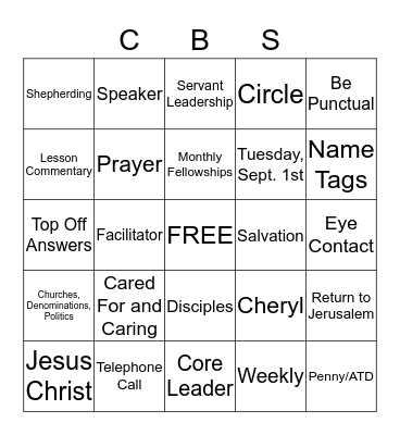 CBS Training Bingo Card