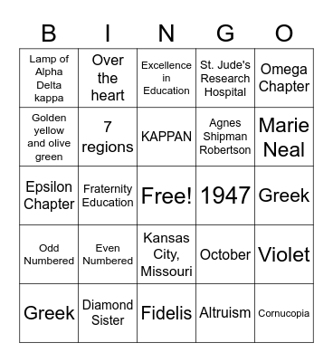 PEARL Bingo Card