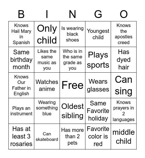 Find someone who… Bingo Card