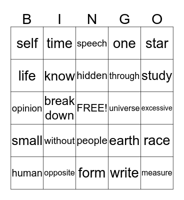 Greek Roots Bingo Card