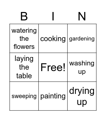 Chores Bingo Card