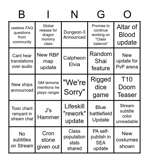 Calphe-ON Ball Bingo Card