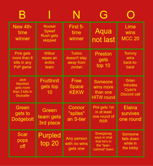 MCC 20 Bingo (But Fast! Get it? Nevermind) Bingo Card