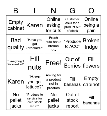 Produce Bingo Card