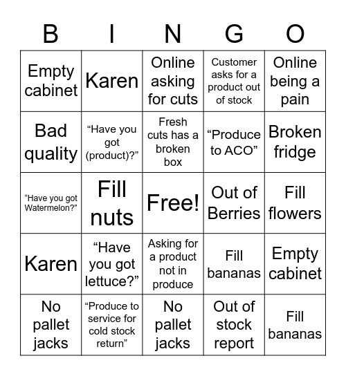 Produce Bingo Card